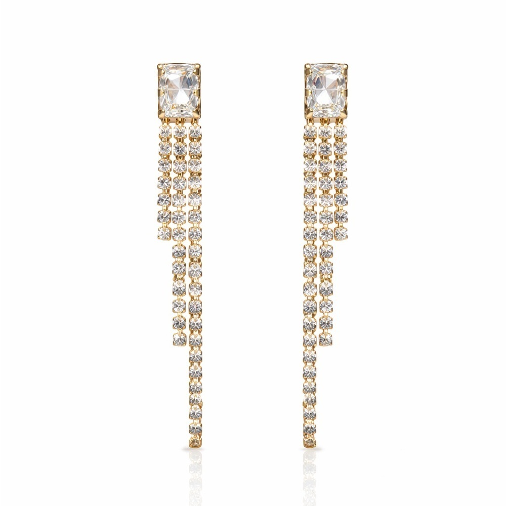 Trendy Gold Crystal Dangle Earrings
